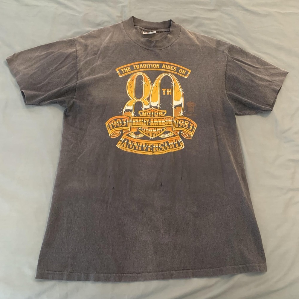 Vintage Harley-Davidson Hanes Shirt Mens Large Gray 80th Anniversary Tee T-Shirt